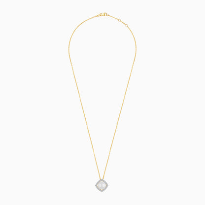 18K Yellow Gold Cultured Pearl Surrounded by Natural Diamond Necklace