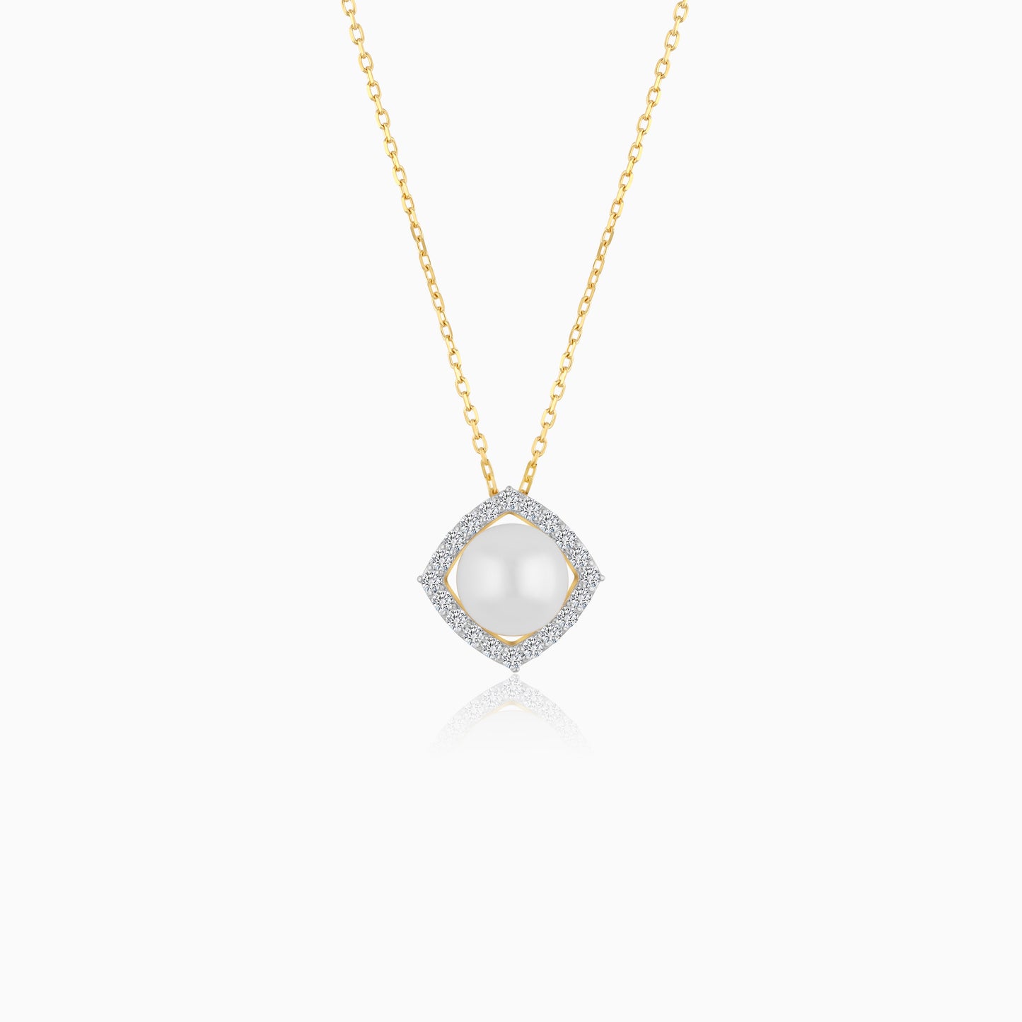 18K Yellow Gold Cultured Pearl Surrounded by Natural Diamond Necklace