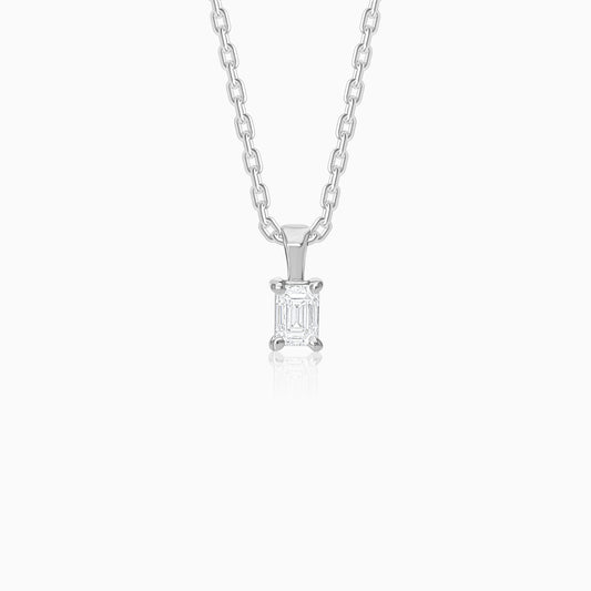 18k white gold chain from solitaire collection decorated with an emerald cut shape natural diamond pendant