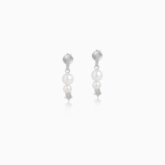 18k rose gold natural diamond earrings with dangling pearls | danah collection