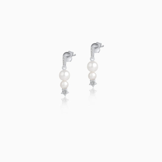 18k rose gold natural diamond earrings with dangling pearls | danah collection
