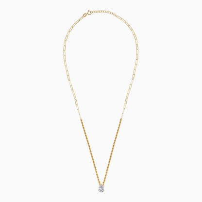 18k Yellow Gold Paperclip & Rope Chain Necklace with Swarovski Zirconia Drop