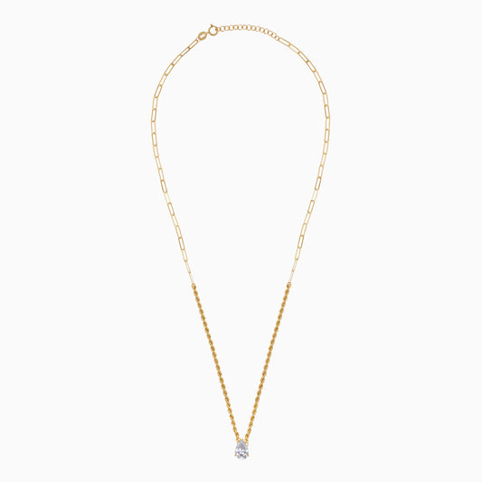 18k Yellow Gold Paperclip & Rope Chain Necklace with Swarovski Zirconia Drop
