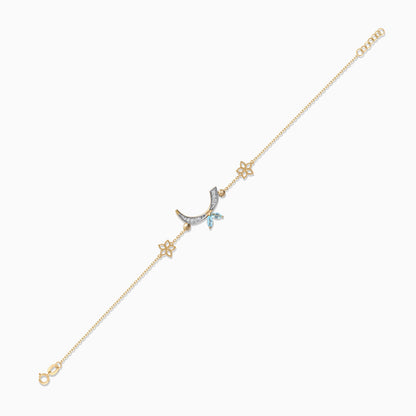 18K Yellow Gold 'Raa' Arabic Letter Bracelet with Natural Diamonds & Blue Topaz | Horoufi Diamond Collection