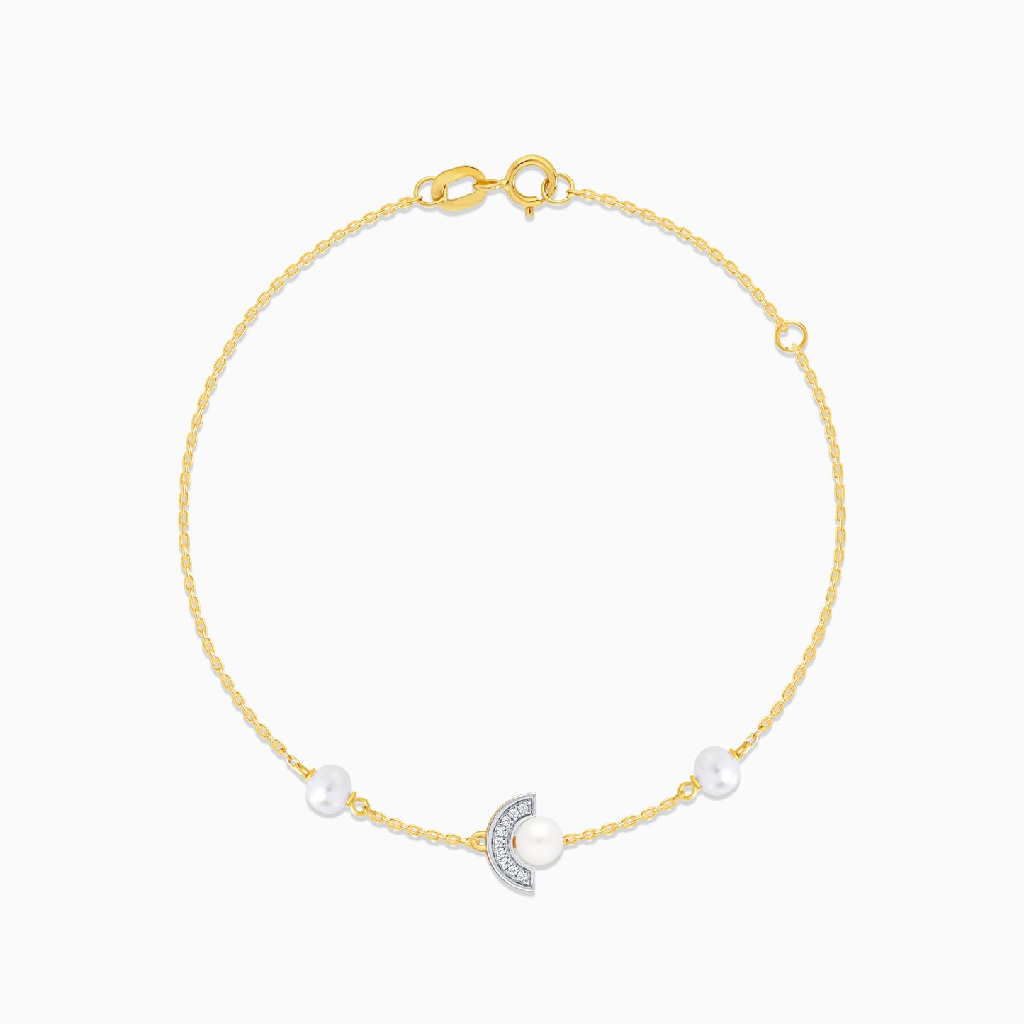 18K Yellow Gold Crescent Diamond and Triple Pearl Bracelet - Danah Diamond Collection