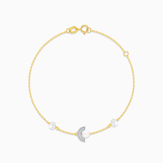 سوار من الذهب الأصفر عيار 18 قيراطًا مزين بالألماس الطبيعي واللؤلؤ - مجموعة دانا للألماس