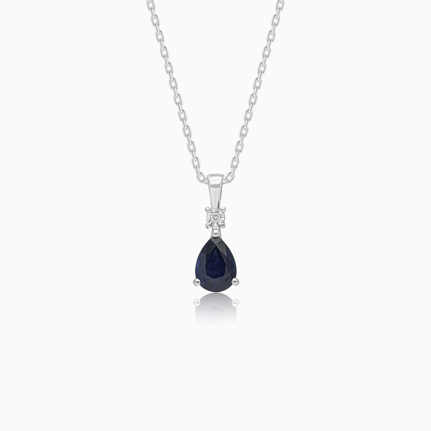 Drop shape sapphire and Round brilliant cut natural diamond Necklace in 18k white gold | colour classic collection