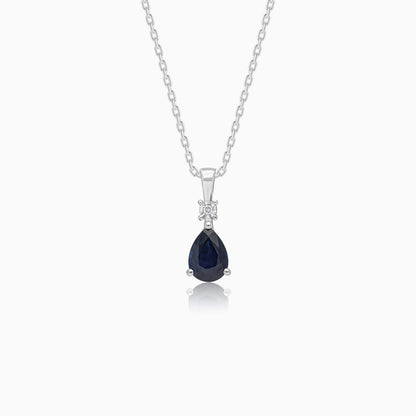 Drop shape sapphire and Round brilliant cut natural diamond Necklace in 18k white gold | colour classic collection