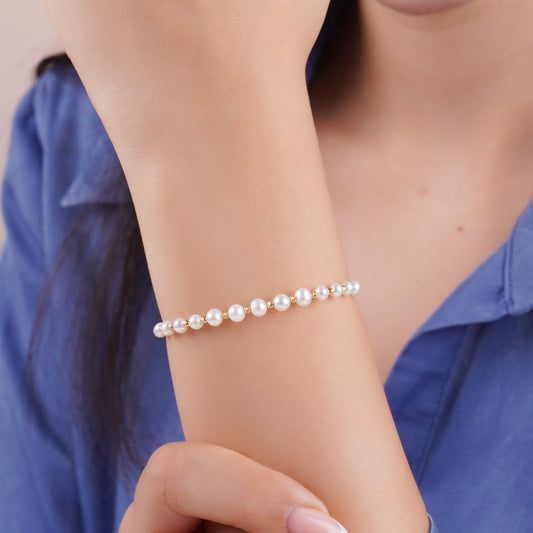 18k Yellow Gold Bracelet With White Pearls | Danah Collection
