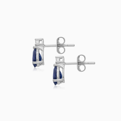 Drop shape sapphire and round brilliant cut natural diamond earrings in 18k white gold | colour classic collection