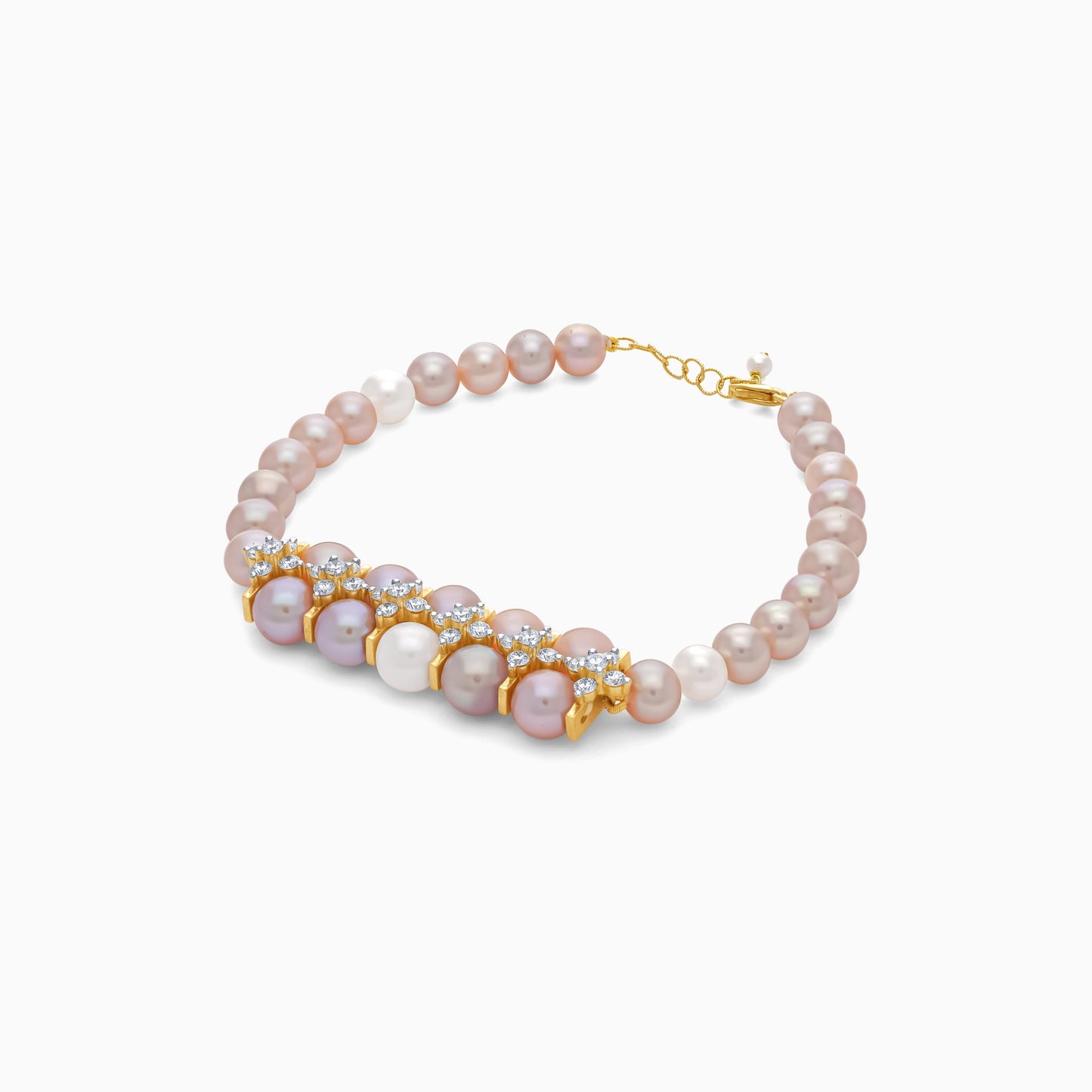 Multi-color pearls and natural diamonds Bracelet with 18k yellow gold | Danah Diamond collection
