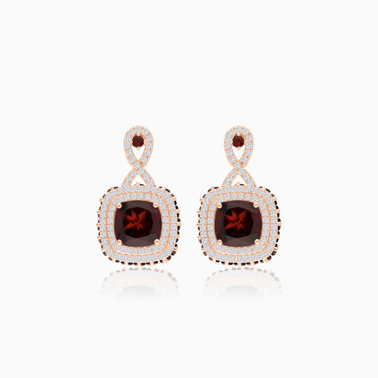 18K Rose Gold Earrings featuring a stunning Natural Diamond and Garnet stones - Vida Collection