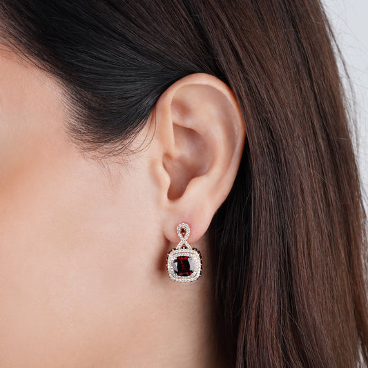 18K Rose Gold Earrings featuring a stunning Natural Diamond and Garnet stones - Vida Collection