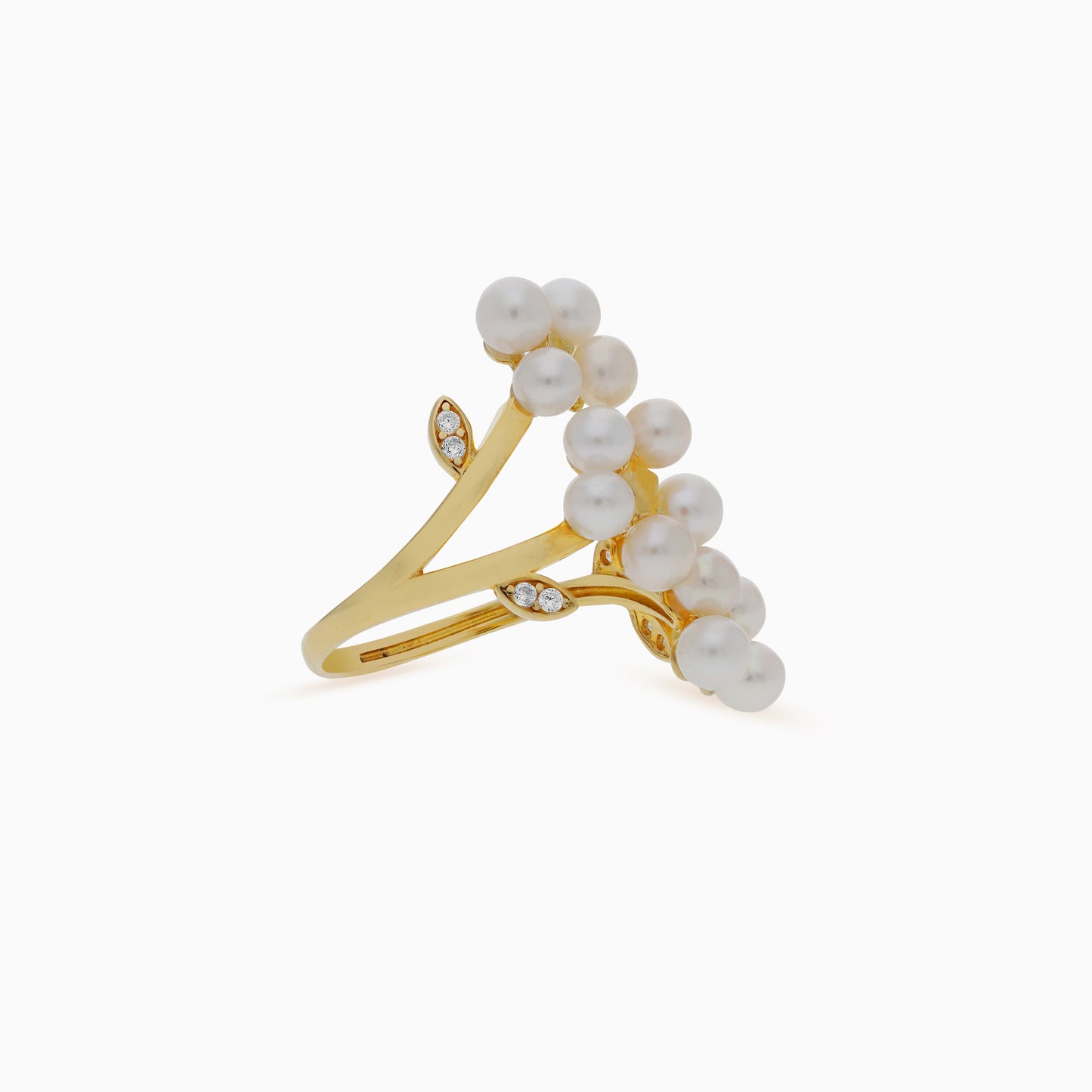 18k Yellow Gold Ring with Pearls and Zircon Stones | Danah Collection