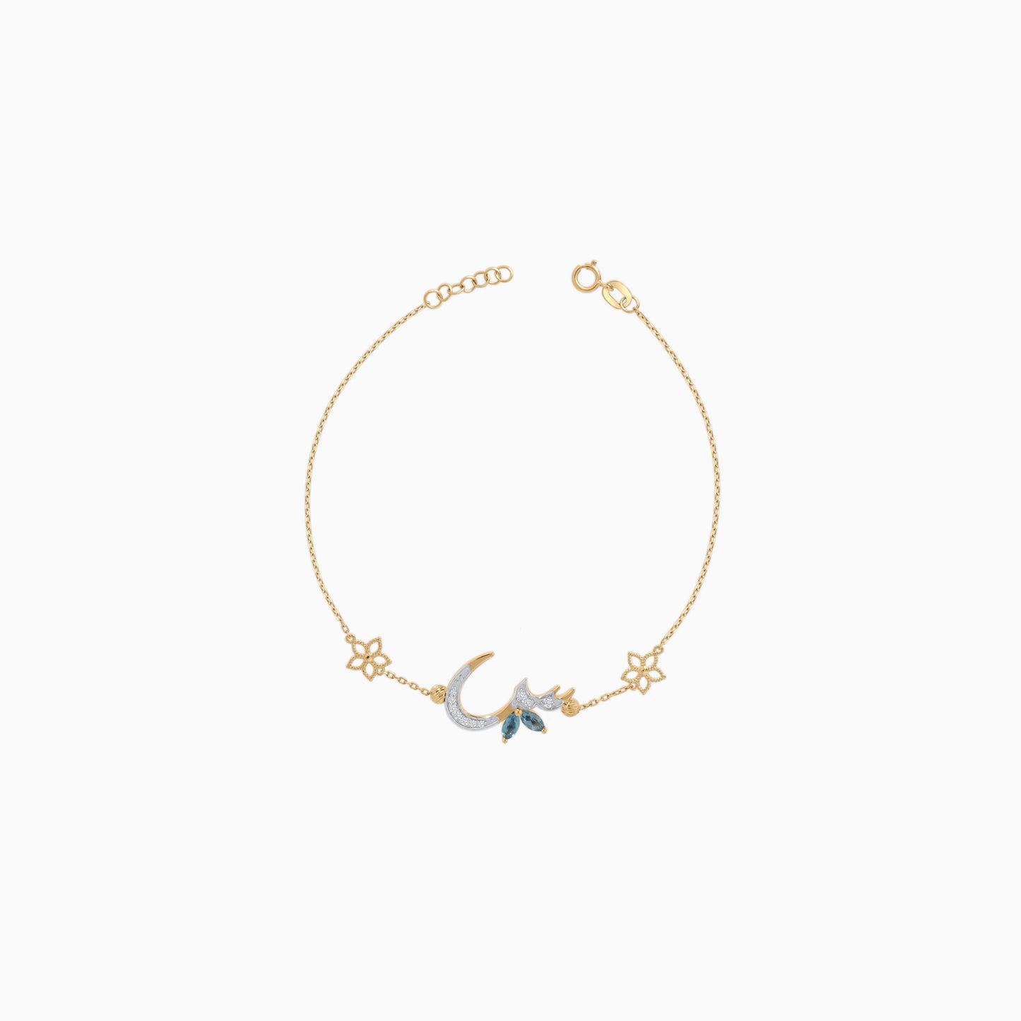 18K Yellow Gold 'Seen' Letter Bracelet with Natural Diamonds & Blue Topaz | Horoufi Diamond Collection