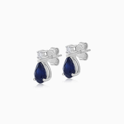 Drop shape sapphire and round brilliant cut natural diamond earrings in 18k white gold | colour classic collection