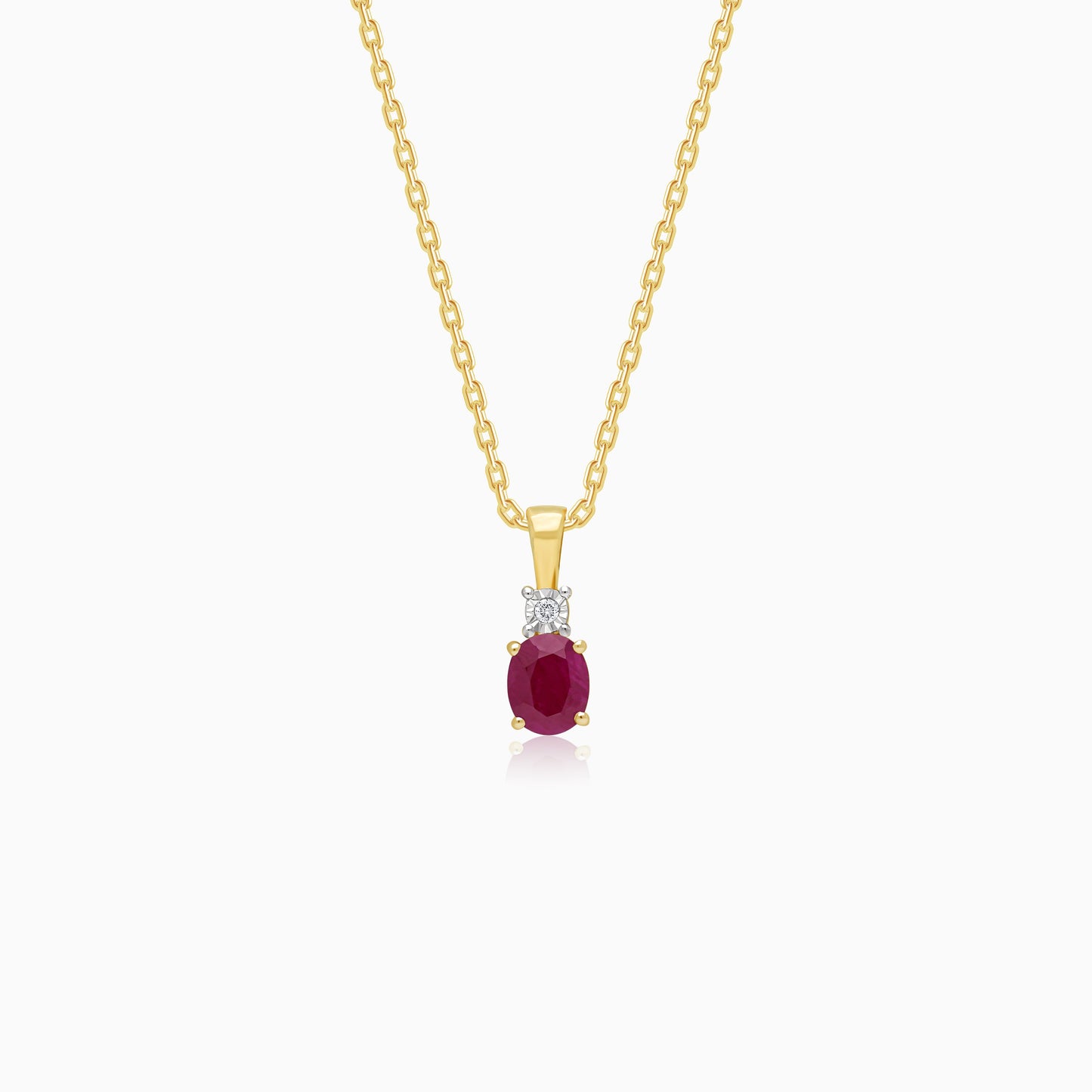18k Yellow gold necklace decorated with natural diamonds and ruby stones | colour classic