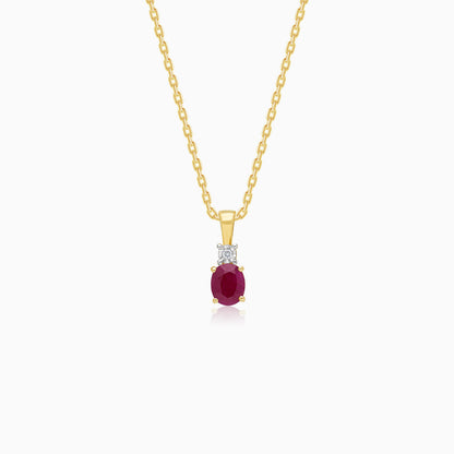 18k Yellow gold necklace decorated with natural diamonds and ruby stones | colour classic
