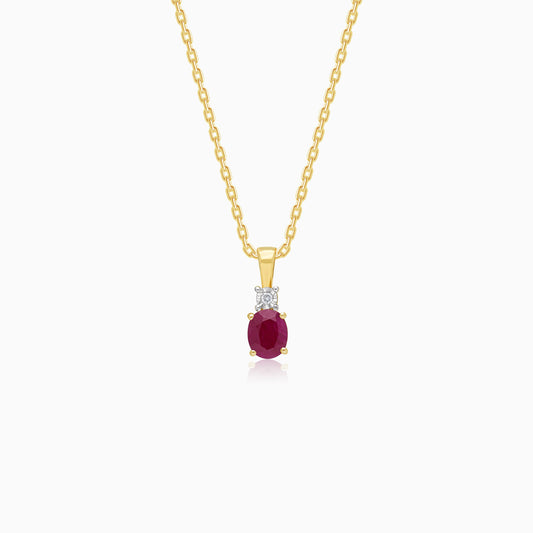 18k Yellow gold necklace decorated with natural diamonds and ruby stones | colour classic