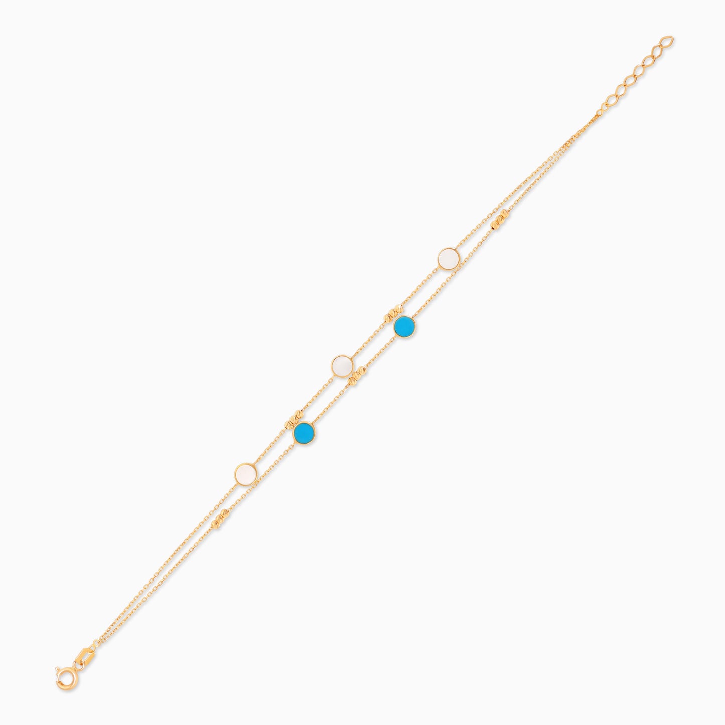 18k yellow gold bracelet two-layer decorated with mother of pearl and turquoise stones