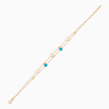 18k yellow gold bracelet two-layer decorated with mother of pearl and turquoise stones