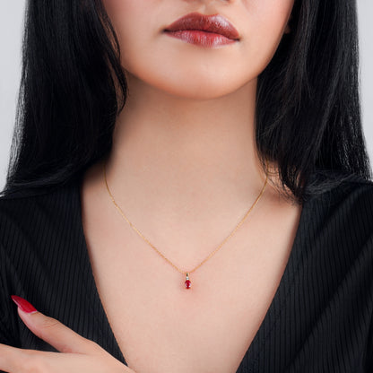 18k Yellow gold necklace decorated with natural diamonds and ruby stones | colour classic