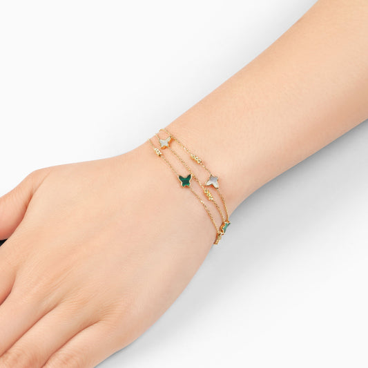 Eclat 18k Yellow Gold butterfly and Malachite three-layer Bracelet