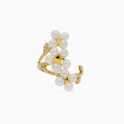 18k Yellow Gold Ring with Pearls and Zircon Stones | Danah Collection