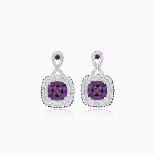 18K White Gold Earrings featuring a stunning Natural Diamond and amethyst
