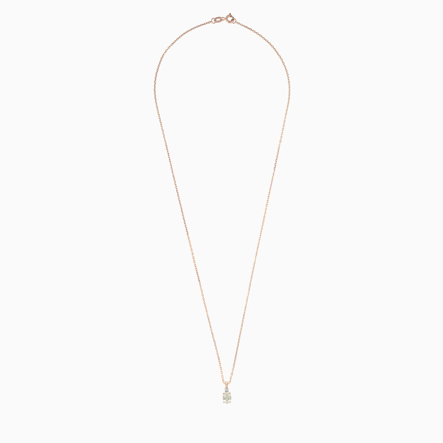 Unique 18k Rose Gold Necklace with Green Prasiolite Gemstone and Natural Diamond from the Colour Classic Collection