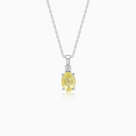 Pure Elegance Lemon Quartz & Natural Diamond Necklace in 18K White Gold
