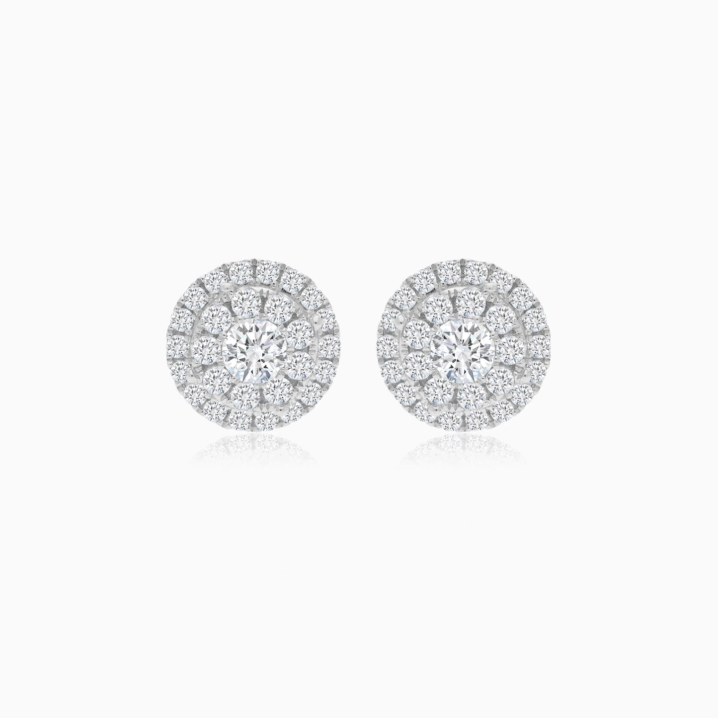 18K White Gold EARRINGS ROUND SHAPE DECORATED BY  NATURAL DIAMOND STONES