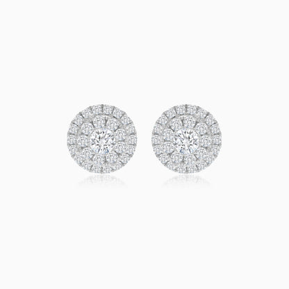 18K White Gold EARRINGS ROUND SHAPE DECORATED BY  NATURAL DIAMOND STONES