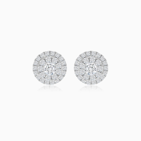18K White Gold EARRINGS ROUND SHAPE DECORATED BY  NATURAL DIAMOND STONES