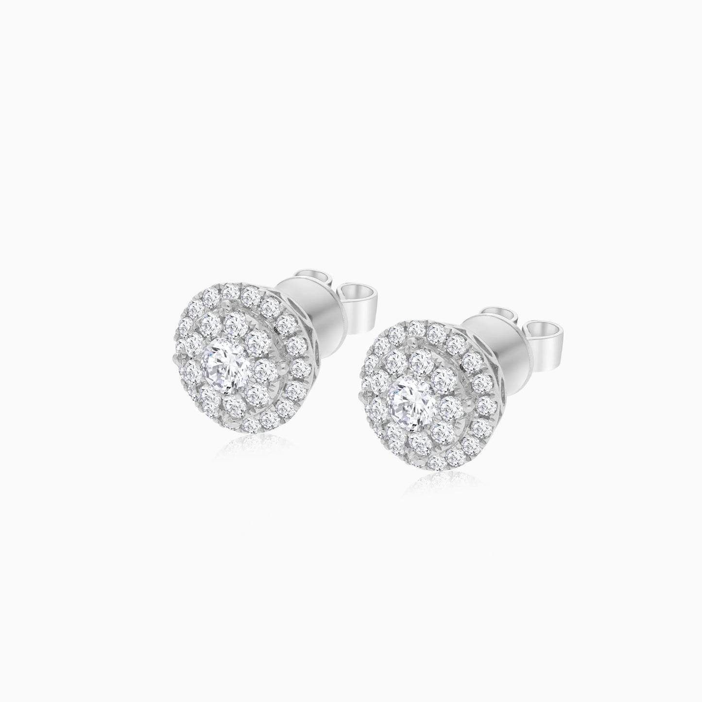 18K White Gold EARRINGS ROUND SHAPE DECORATED BY  NATURAL DIAMOND STONES