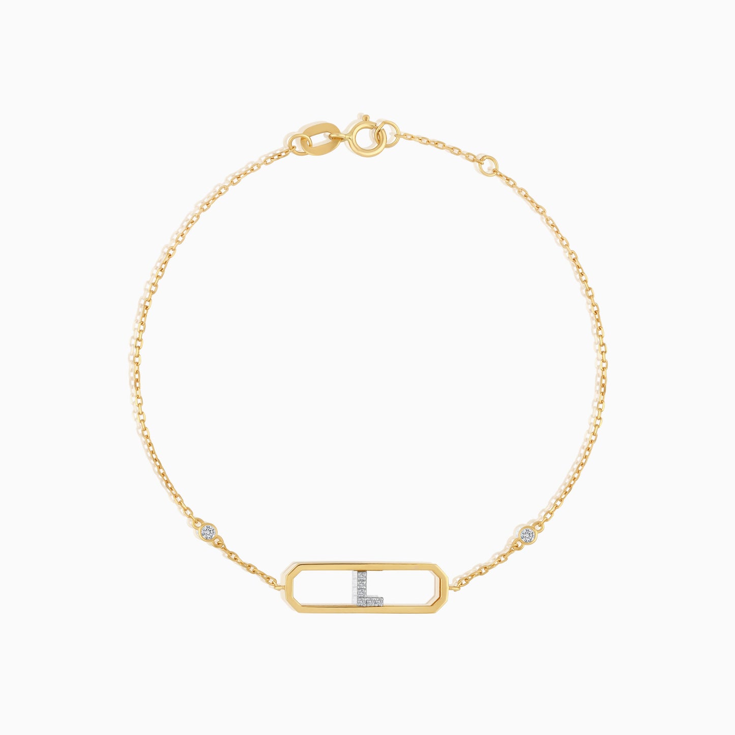 18k yellow gold natural diamond initial “L” bracelet