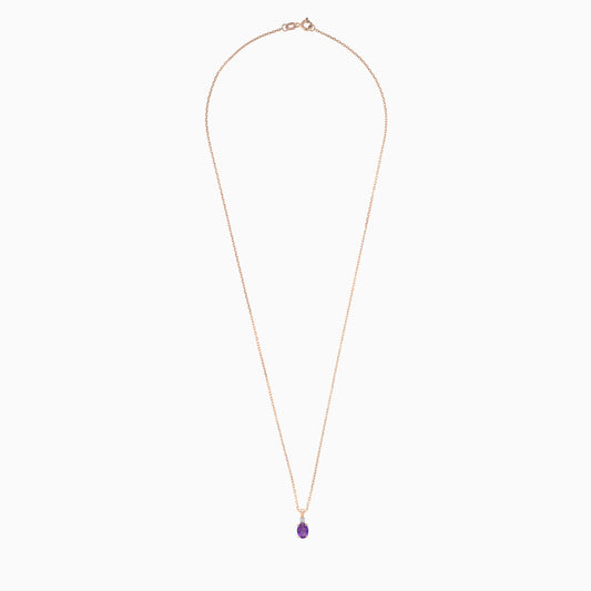 Fine 18K Rose Gold Chain with Amethyst Gem and Natural Diamond Pendant
