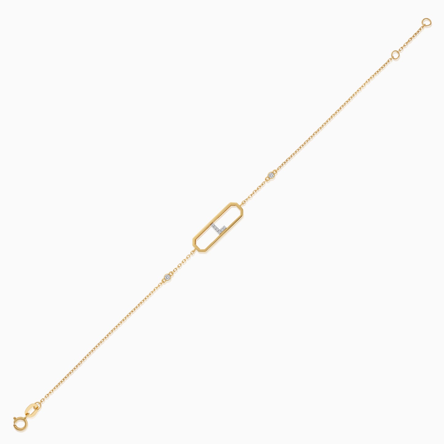 18k yellow gold natural diamond initial “L” bracelet