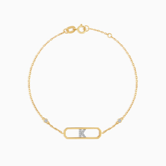 18k yellow gold natural diamond initial “K” bracelet