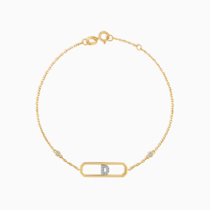 سوار من الذهب الأصفر عيار 18 قيراطًا مرصع بالألماس الطبيعي بحرف "D"