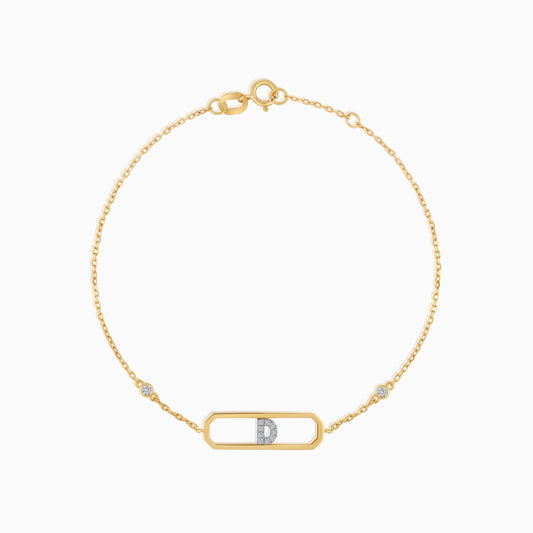 18k yellow gold natural diamond initial “D” bracelet