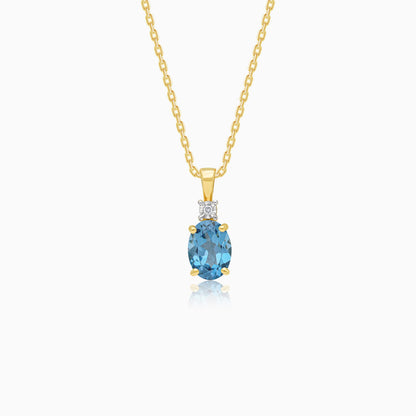18K Yellow Gold Chain with pendant decorated with Natural diamond and Blue Topaz