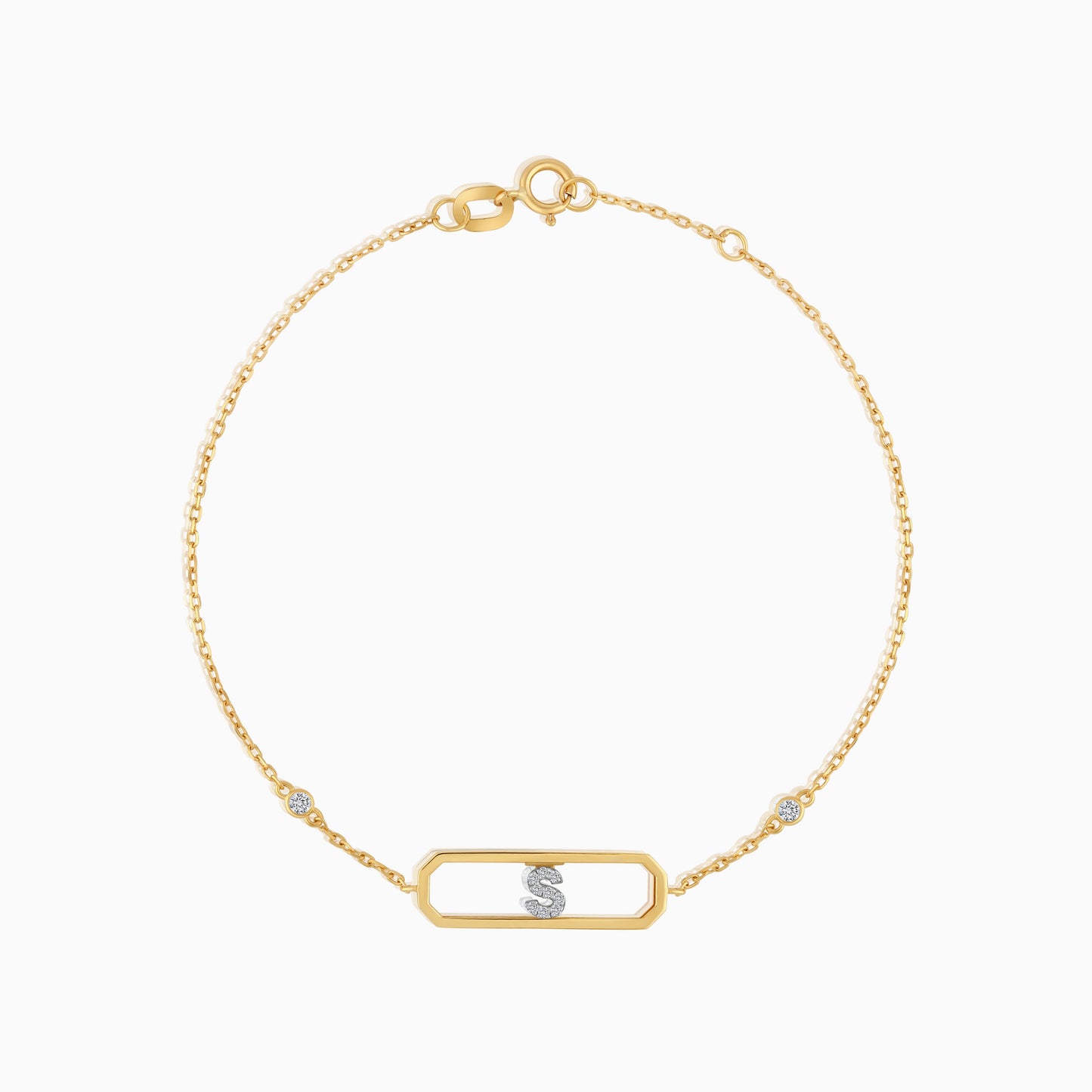 سوار من الذهب الأصفر عيار 18 قيراطًا مرصع بالألماس الطبيعي بحرف "S"