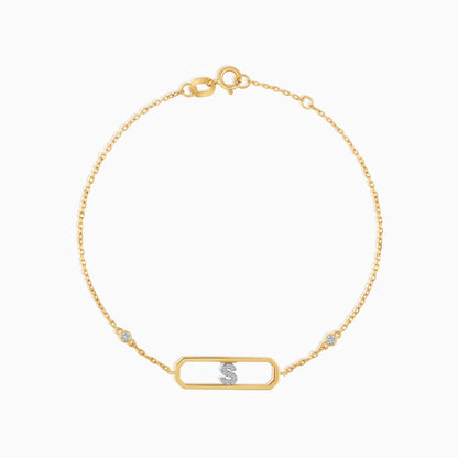 سوار من الذهب الأصفر عيار 18 قيراطًا مرصع بالألماس الطبيعي بحرف "S"