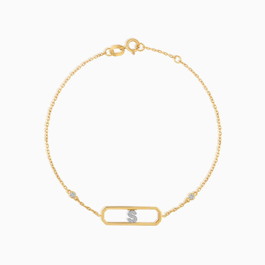 18k yellow gold natural diamond initial “S” bracelet