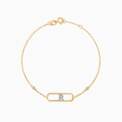 18k yellow gold natural diamond initial “R” bracelet
