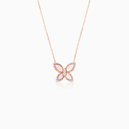 18K Rose Gold Butterfly Necklace with Mother of Pearl and Natural Diamonds – Mosaic Collection