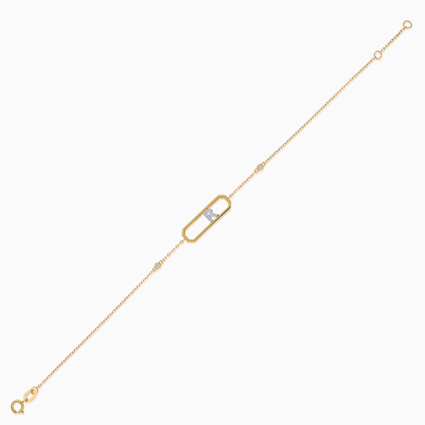 18k yellow gold natural diamond initial “R” bracelet