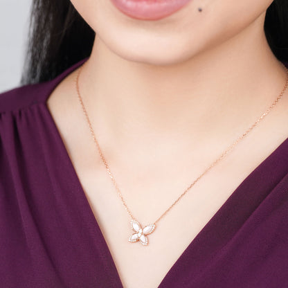 18K Rose Gold Butterfly Necklace with Mother of Pearl and Natural Diamonds – Mosaic Collection