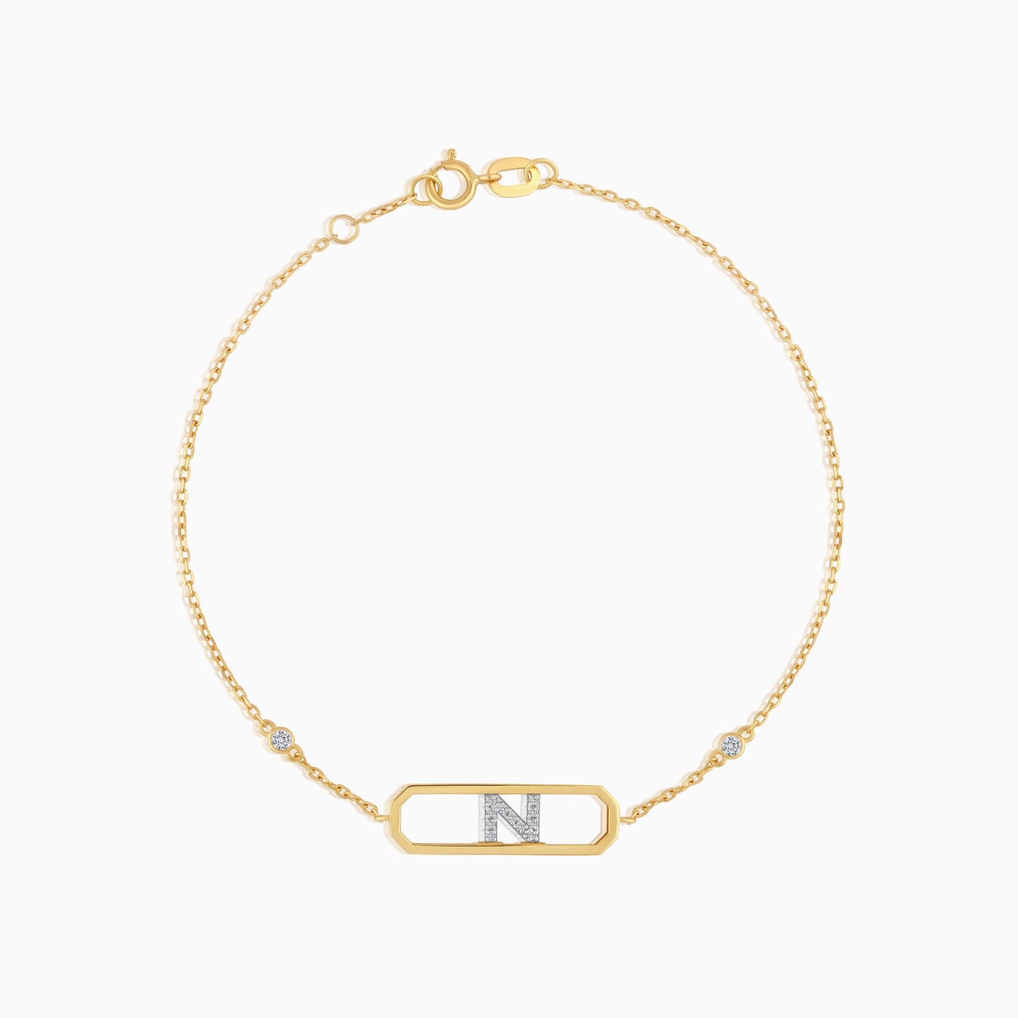 18k yellow gold natural diamond initial “N” bracelet